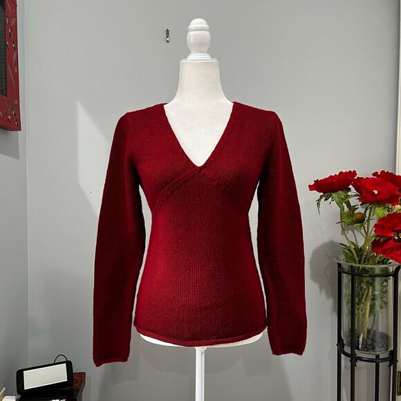 NEW Moda Intl Wool Classic V Neck Timeless Fisherman Rolled Hem Sweater XS NWOT - Picture 5 of 14